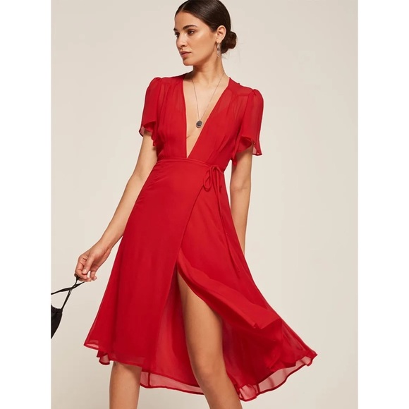 Reformation Frances Red Wrap Dress - Picture 1 of 8